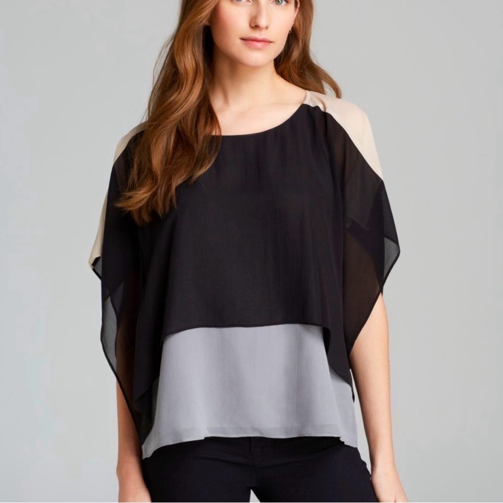 Eileen Fisher Dolman Sleeve Kimono Silk Chiffon Layered Blouse